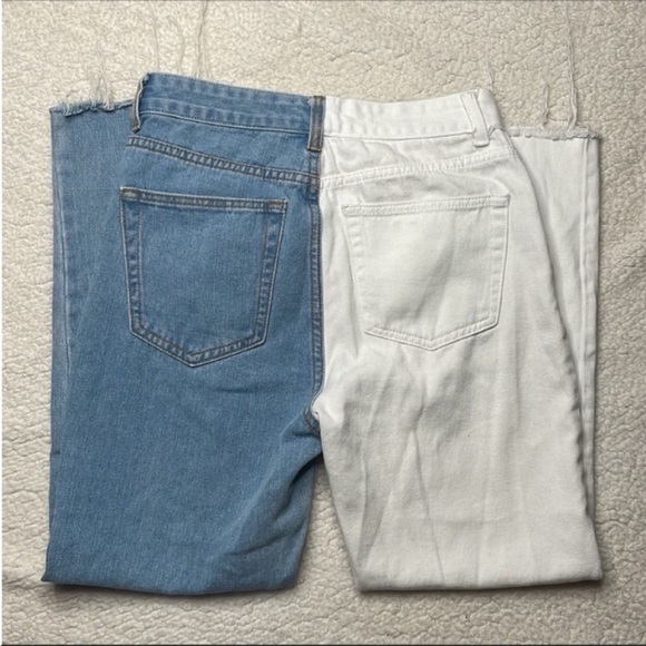 Stevens Color Block Jeans | MOM button fly  Raw Hem High Rise - Picture 6 of 14